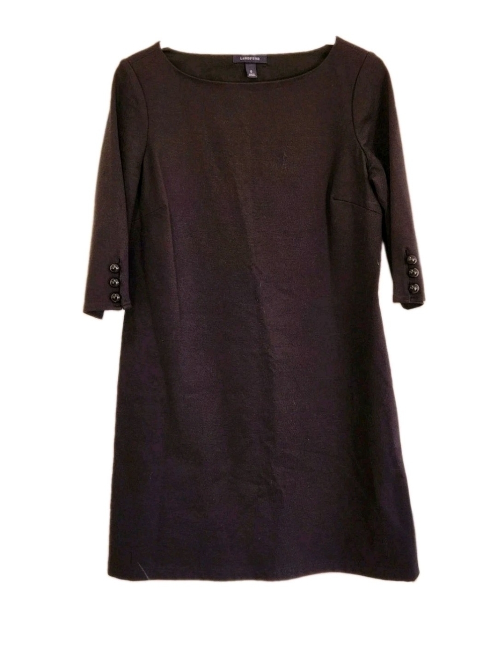 Lands' End Dark Brown Boatneck 3/4-Sleeve Ponte Knit Sheath Dress Button Cuff 8